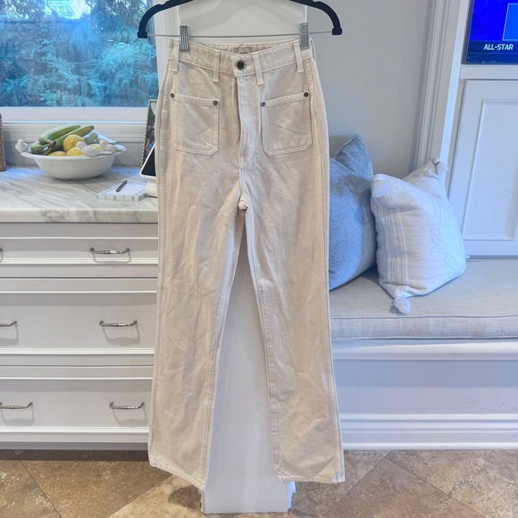 Khaite Isabella Womens Cream Cotton High Rise Straight Leg Jeans Size 24